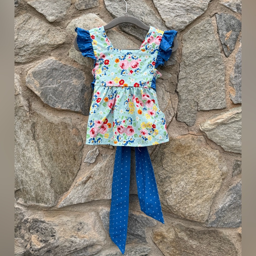 Darling Mae by Ricrac & Ruffles Floral Pinafore 6/9m